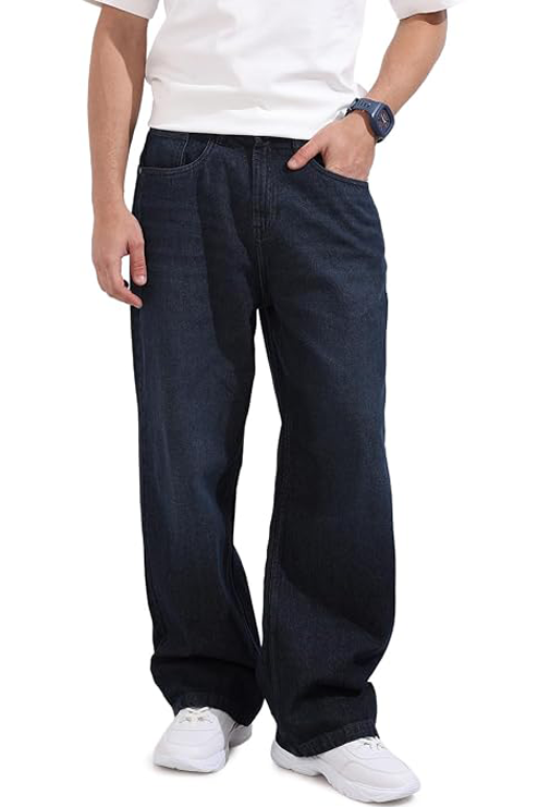 Indian Garage men's baggy fit mid-rise 100% cotton jeans with straight hem and regular length