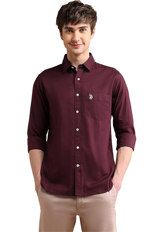 U.S. Polo Assn. Cotton Shirt for men with cutaway collar and two chest pockets