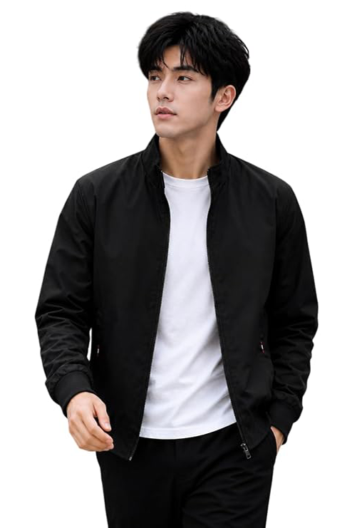 Nobero Bomber Jacket for men with ribbed collar, smooth zipper closure and multiple pockets