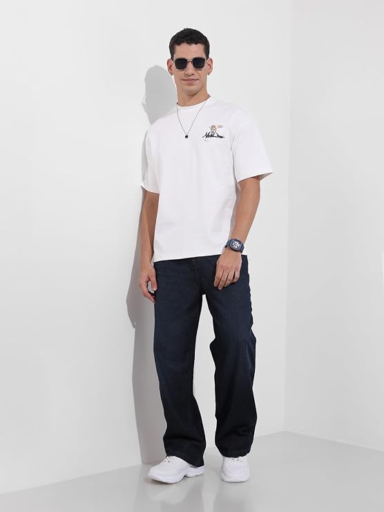 Indian Garage men's baggy fit mid-rise 100% cotton jeans with straight hem and regular length