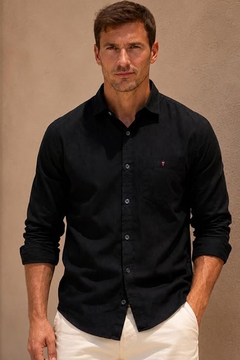 Louis Philippe Slim Fit Shirt in solid cotton with full sleeves and button-down collar