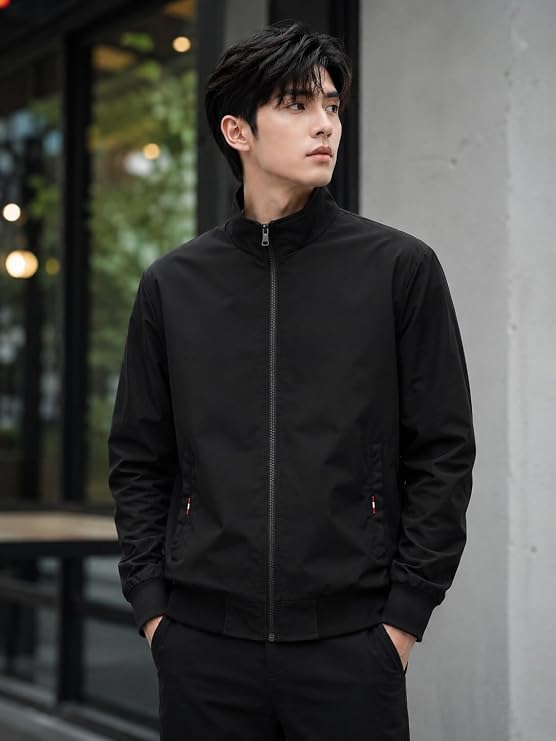 Nobero Bomber Jacket for men with ribbed collar, smooth zipper closure and multiple pockets